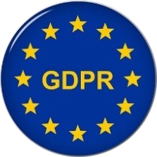 GDPR logó, kék körben 12 darab sárga ötágú csillag, középen GDPR felirat